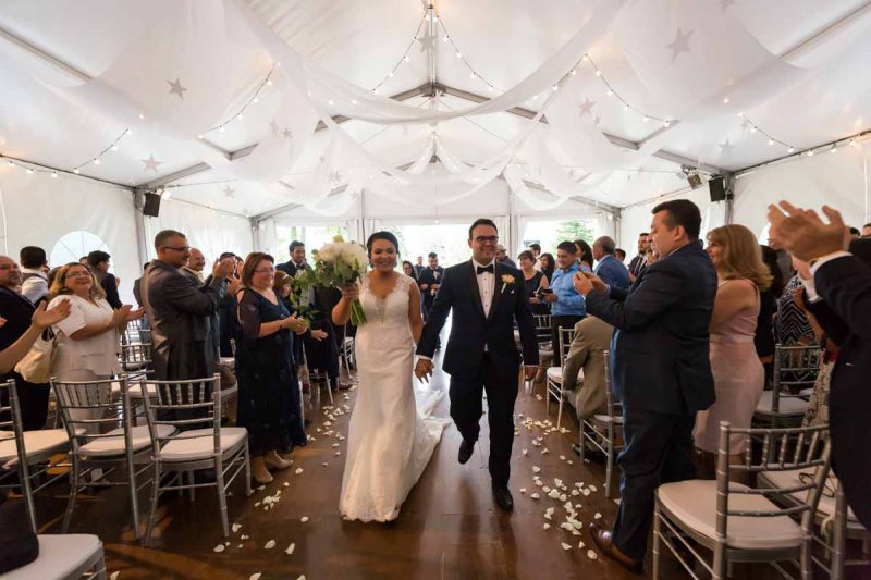 Golf Le Mirage wedding ceremony inside tent